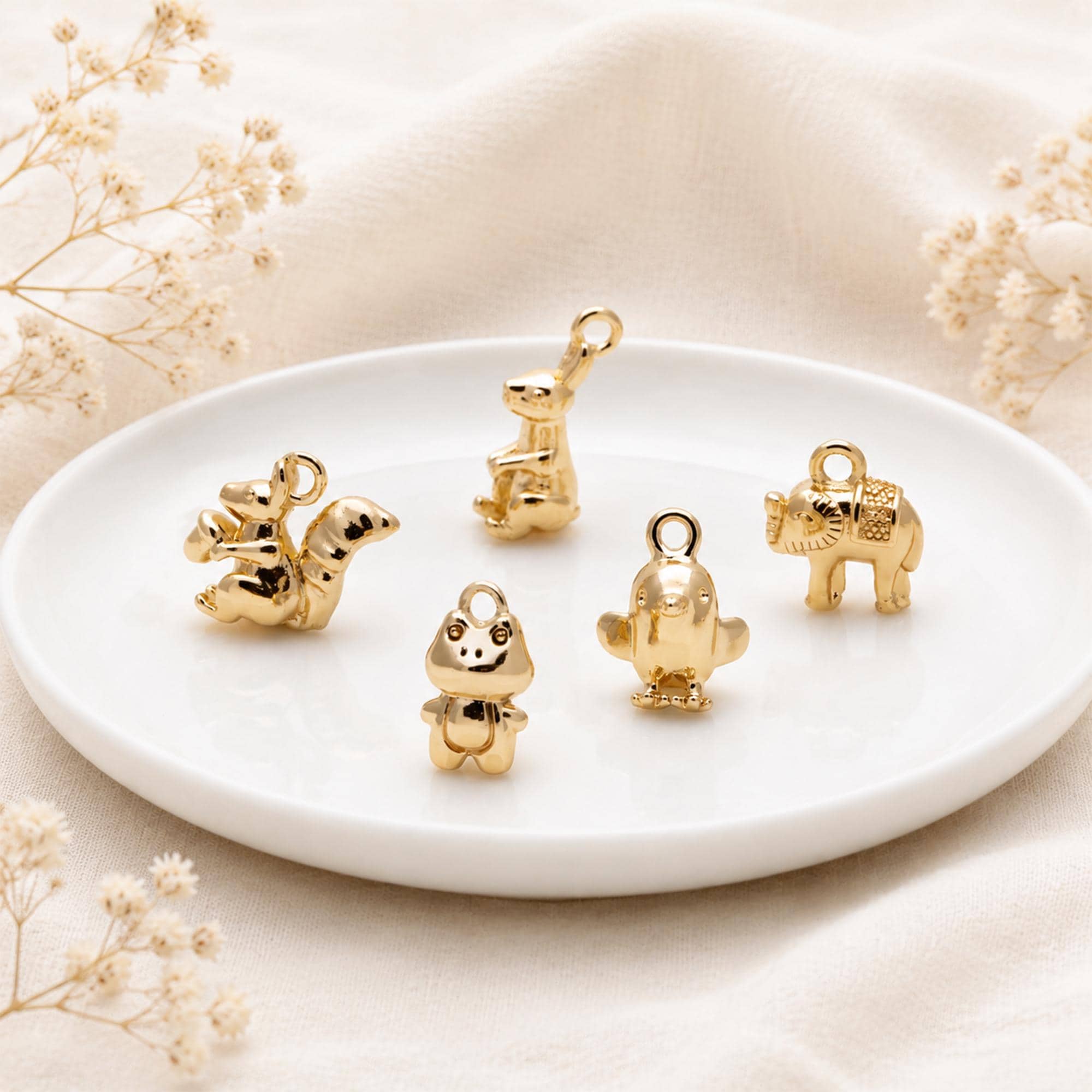 10pcs Gold Cute Animal Charms, Real Gold plated Brass Necklace Pendant, Earring Charm (GB-2835)